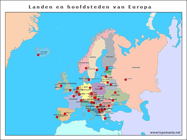 Topografie Landen en hoofdsteden van Europa ALLES | www.topomania.net