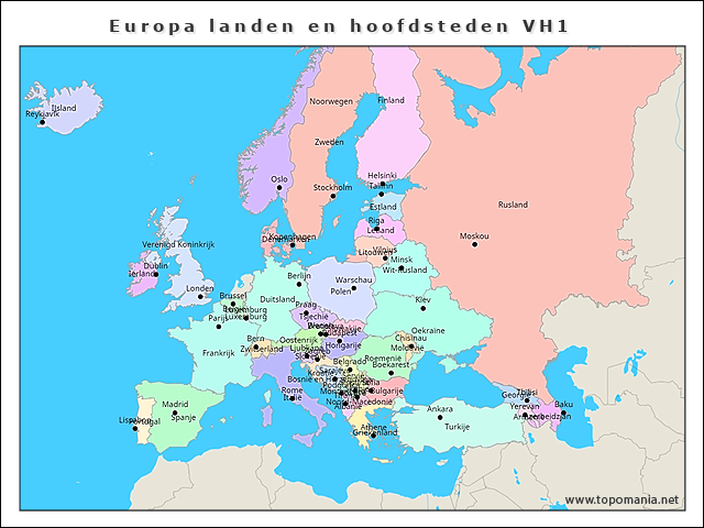 Topografie Europa landen en hoofdsteden VH1 | www.topomania.net