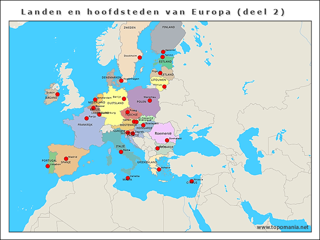 Topografie Landen en hoofdsteden van Europa (deel 2) | www.topomania.net