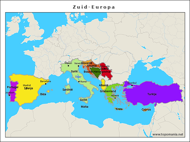 Topografie Zuid-Europa | www.topomania.net