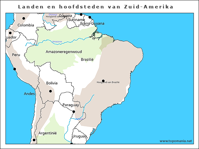 Topografie Landen en hoofdsteden van Zuid-Amerika | www.topomania.net