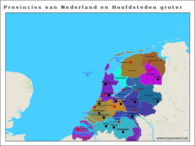 Topografie Provincies van Nederland en Hoofdsteden groter | www
