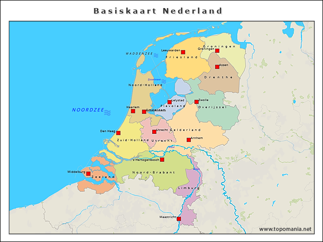 Topografie Provincies, hoofdsteden en wateren van Nederland 1 | www