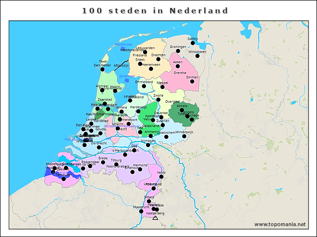 Topografie 100 steden in Nederland | www.topomania.net
