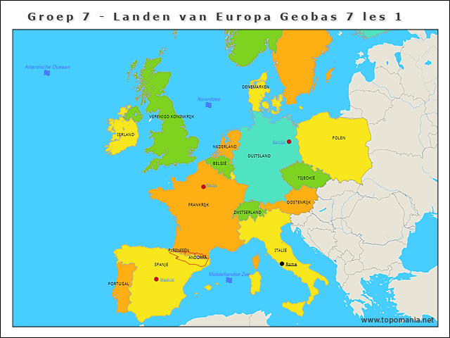 Topografie Groep 7 - Landen van Europa Geobas 7 les 1 | www.topomania.net