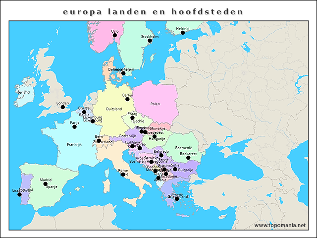 Topografie europa landen en hoofdsteden | www.topomania.net