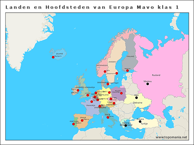 Topografie Landen en Hoofdsteden van Europa Mavo klas 1 | www.topomania.net