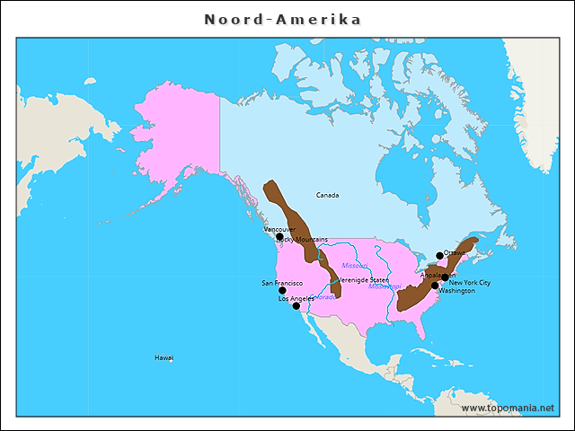 Topografie Topo, landen en hoofdsteden Noord-Amerika 4 | www.topomania.net