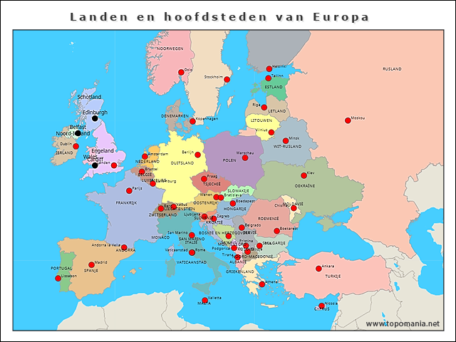 Topografie Landen en hoofdsteden van Europa | www.topomania.net