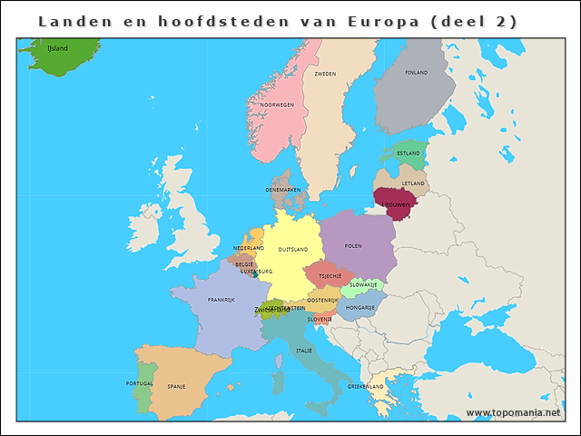 Topografie Landen en hoofdsteden van Europa (deel 2) | www.topomania.net