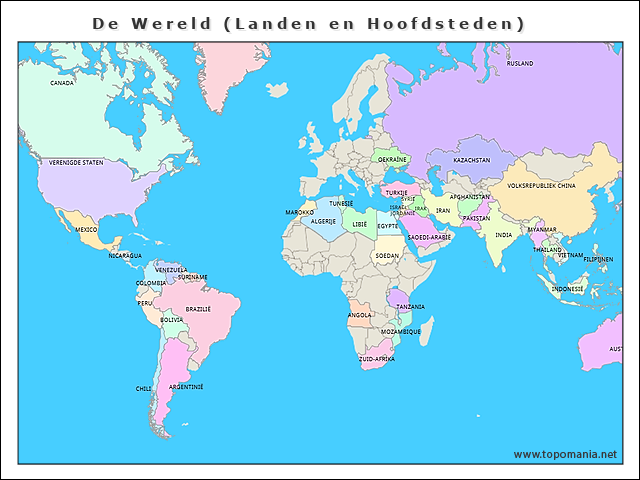 Topografie De Wereld (Landen en Hoofdsteden) | www.topomania.net