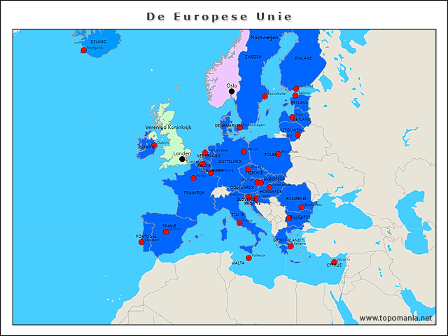 Topografie Lidstaten van de Europese Unie en VK en Noorwegen | www