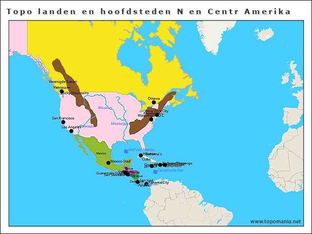 topo-landen-en-hoofdsteden-n-en-centr-amerika