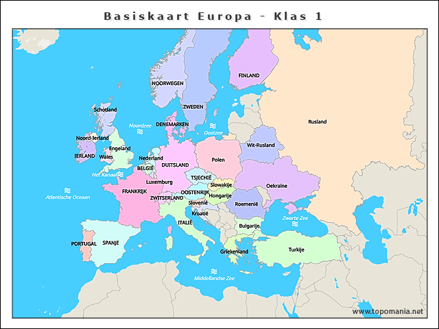 Topografie Basiskaart Europa - Klas 1 | www.topomania.net