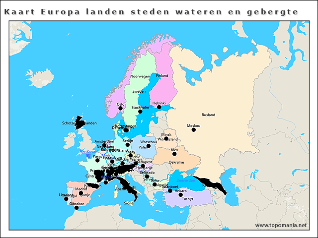 kaart-europa-landen-steden-wateren-en-gebergte