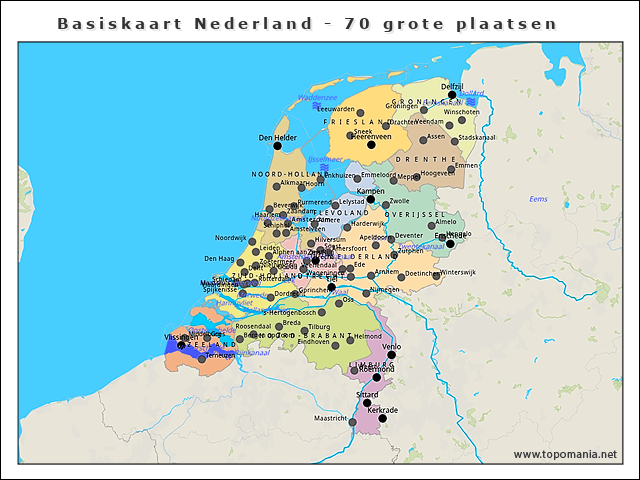 basiskaart-nederland-70-grote-plaatsen