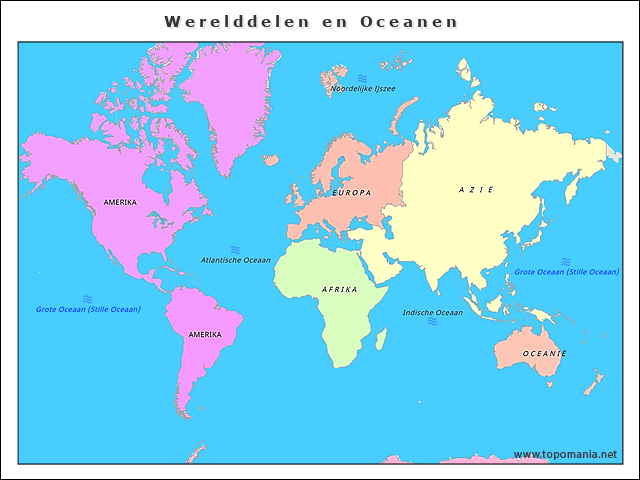 Wereldkaart Omtrek Met Continenten En Oceanen