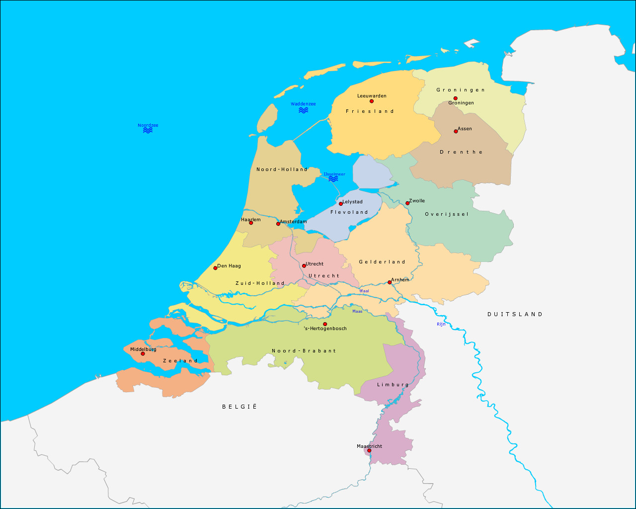 Topografie Provincies, Hoofdsteden En Wateren Van Nederland |  Www.Topomania.Net