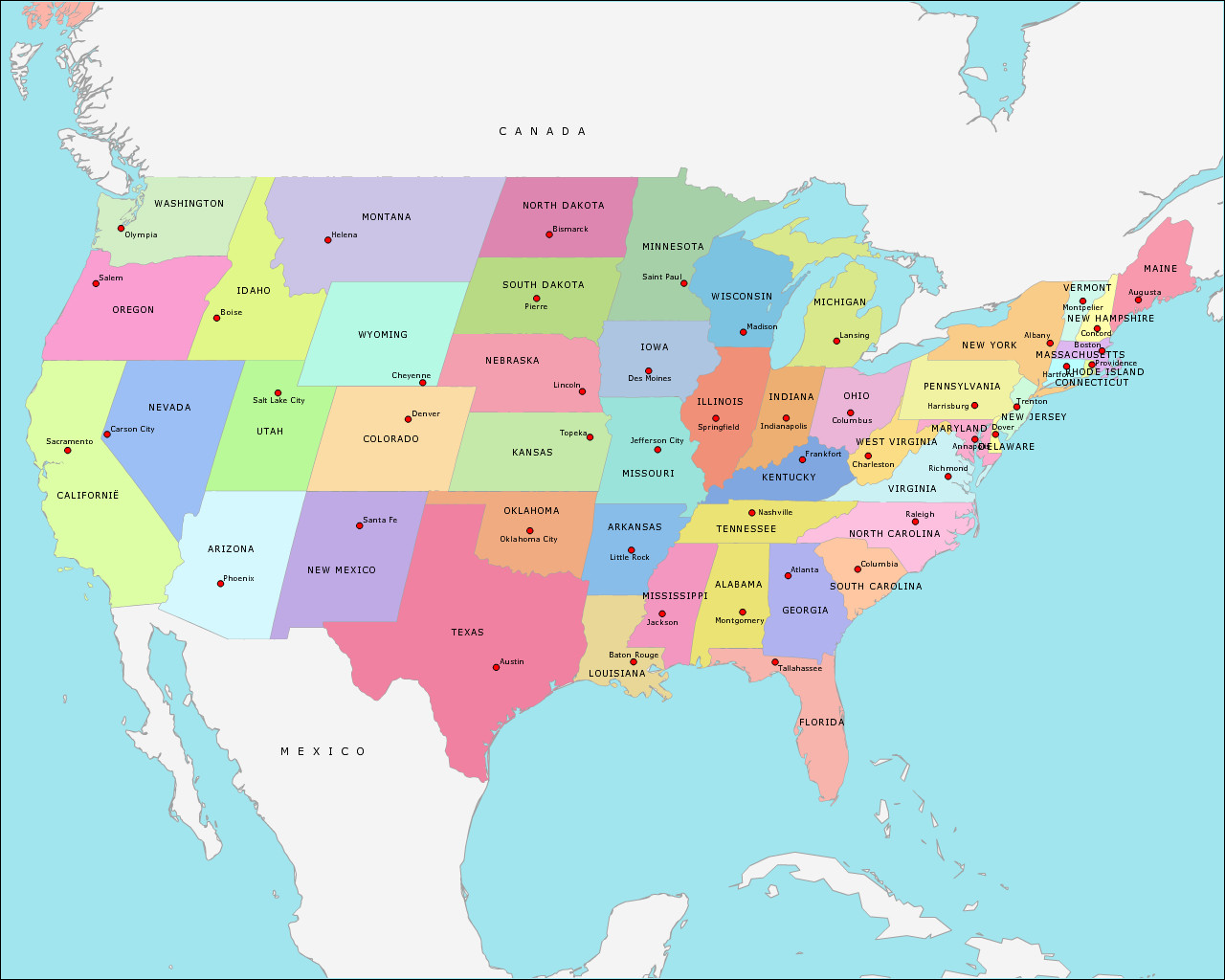 voordeel het einde Onderscheid Topografie Staten en hoofdsteden van de VS | www.topomania.net