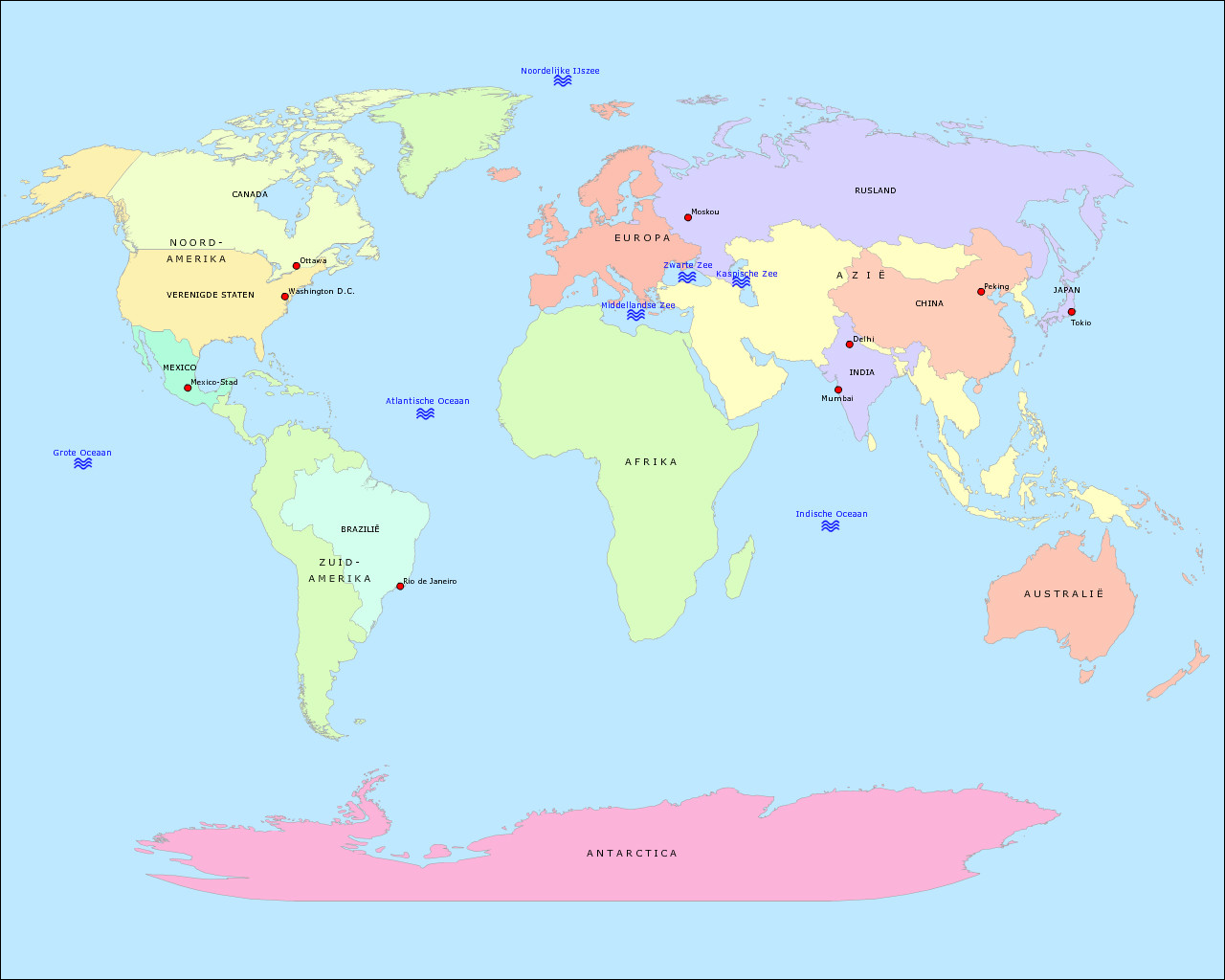 Topografie Werelddelen Kaart