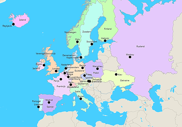 Topografie Europa landen en hoofdsteden | www.topomania.net