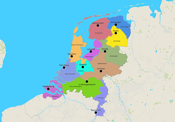 Topografie Kustlijn 02 provincies en hoofdsteden Nederland | www